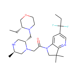 CC[C@@H]1COCCN1C[C@H]1CN[C@H](C)CN1CC(=O)N1CC(C)(C)c2ncc(C(F)(F)CC)cc21 ZINC000219018388