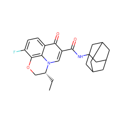 CC[C@@H]1COc2c(F)ccc3c(=O)c(C(=O)NC45CC6CC(CC(C6)C4)C5)cn1c23 ZINC000095554636