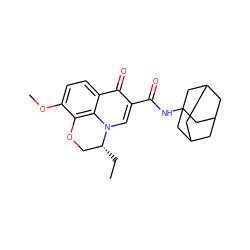 CC[C@@H]1COc2c(OC)ccc3c(=O)c(C(=O)NC45CC6CC(CC(C6)C4)C5)cn1c23 ZINC000095554088