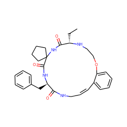 CC[C@@H]1NCCOc2ccccc2/C=C\CNC(=O)[C@@H](Cc2ccccc2)NC(=O)C2(CCCC2)NC1=O ZINC001772626234