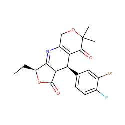 CC[C@@H]1OC(=O)C2C1=NC1=C(C(=O)C(C)(C)OC1)[C@H]2c1ccc(F)c(Br)c1 ZINC000040617120