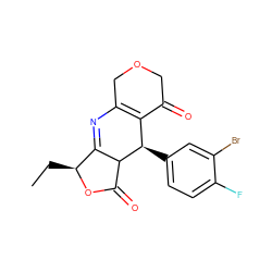 CC[C@@H]1OC(=O)C2C1=NC1=C(C(=O)COC1)[C@H]2c1ccc(F)c(Br)c1 ZINC000038395735