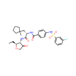 CC[C@@H]1OCC(=O)[C@H]1NC(=O)[C@H](CC1(C)CCCC1)NC(=O)c1ccc(NS(=O)(=O)c2cccc(F)c2)cc1 ZINC000044430812