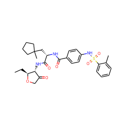 CC[C@@H]1OCC(=O)[C@H]1NC(=O)[C@H](CC1(C)CCCC1)NC(=O)c1ccc(NS(=O)(=O)c2ccccc2C)cc1 ZINC000044418912