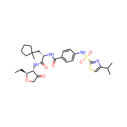 CC[C@@H]1OCC(=O)[C@H]1NC(=O)[C@H](CC1(C)CCCC1)NC(=O)c1ccc(NS(=O)(=O)c2nc(C(C)C)cs2)cc1 ZINC000044430619