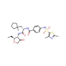 CC[C@@H]1OCC(=O)[C@H]1NC(=O)[C@H](CC1(C)CCCC1)NC(=O)c1ccc(NS(=O)(=O)c2sc(C)nc2C)cc1 ZINC000044430667