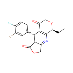 CC[C@@H]1OCC(=O)C2=C1N=C1COC(=O)C1[C@@H]2c1ccc(F)c(Br)c1 ZINC000040576367