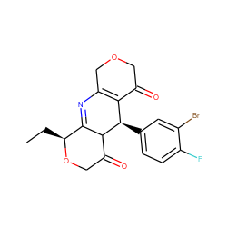 CC[C@@H]1OCC(=O)C2C1=NC1=C(C(=O)COC1)[C@H]2c1ccc(F)c(Br)c1 ZINC000040764176