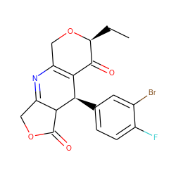 CC[C@@H]1OCC2=C(C1=O)[C@@H](c1ccc(F)c(Br)c1)C1C(=O)OCC1=N2 ZINC000040568633