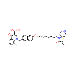 CC[C@@H]1SC2(CCNCC2)N(CCCCCCCCOc2ccc3cc(Cn4cc(C(=O)O)c(=O)c5cccc(F)c54)ccc3c2)C1=O ZINC000299866916