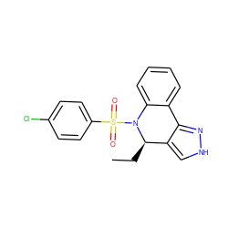 CC[C@@H]1c2c[nH]nc2-c2ccccc2N1S(=O)(=O)c1ccc(Cl)cc1 ZINC000045262093