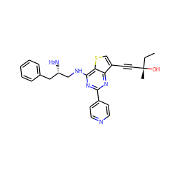 CC[C@](C)(O)C#Cc1csc2c(NC[C@@H](N)Cc3ccccc3)nc(-c3ccncc3)nc12 ZINC000223694436