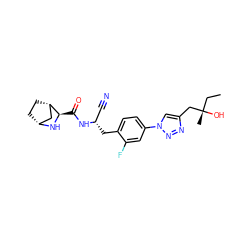 CC[C@](C)(O)Cc1cn(-c2ccc(C[C@@H](C#N)NC(=O)[C@H]3N[C@@H]4CC[C@H]3C4)c(F)c2)nn1 ZINC000219311386