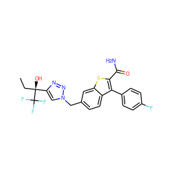 CC[C@](O)(c1cn(Cc2ccc3c(-c4ccc(F)cc4)c(C(N)=O)sc3c2)nn1)C(F)(F)F ZINC000034986529