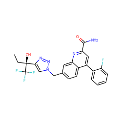 CC[C@](O)(c1cn(Cc2ccc3c(-c4ccccc4F)cc(C(N)=O)nc3c2)nn1)C(F)(F)F ZINC001772629243