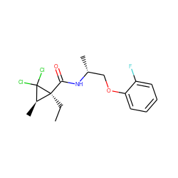 CC[C@]1(C(=O)N[C@H](C)COc2ccccc2F)[C@@H](C)C1(Cl)Cl ZINC000029342265