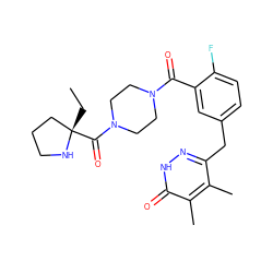 CC[C@]1(C(=O)N2CCN(C(=O)c3cc(Cc4n[nH]c(=O)c(C)c4C)ccc3F)CC2)CCCN1 ZINC000045337782