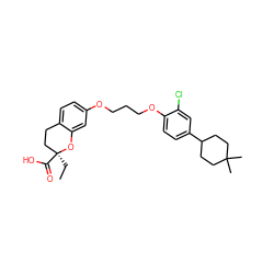 CC[C@]1(C(=O)O)CCc2ccc(OCCCOc3ccc(C4CCC(C)(C)CC4)cc3Cl)cc2O1 ZINC000028124682