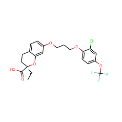 CC[C@]1(C(=O)O)CCc2ccc(OCCCOc3ccc(OC(F)(F)F)cc3Cl)cc2O1 ZINC000003989108