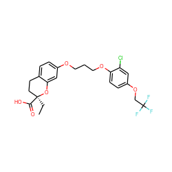 CC[C@]1(C(=O)O)CCc2ccc(OCCCOc3ccc(OCC(F)(F)F)cc3Cl)cc2O1 ZINC000028126520