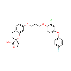 CC[C@]1(C(=O)O)CCc2ccc(OCCCOc3ccc(Oc4ccc(F)cc4)cc3Cl)cc2O1 ZINC000003992541