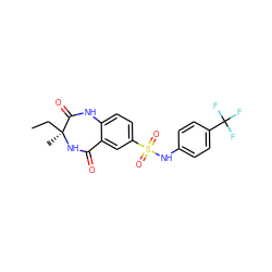 CC[C@]1(C)NC(=O)c2cc(S(=O)(=O)Nc3ccc(C(F)(F)F)cc3)ccc2NC1=O ZINC000096258733