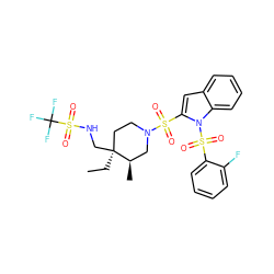 CC[C@]1(CNS(=O)(=O)C(F)(F)F)CCN(S(=O)(=O)c2cc3ccccc3n2S(=O)(=O)c2ccccc2F)C[C@H]1C ZINC000064528327