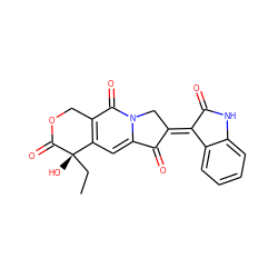 CC[C@]1(O)C(=O)OCc2c1cc1n(c2=O)C/C(=C2\C(=O)Nc3ccccc32)C1=O ZINC000013740597