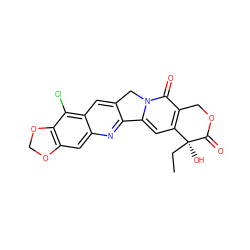 CC[C@]1(O)C(=O)OCc2c1cc1n(c2=O)Cc2cc3c(Cl)c4c(cc3nc2-1)OCO4 ZINC000000586522