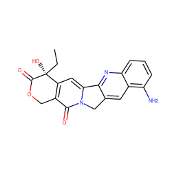 CC[C@]1(O)C(=O)OCc2c1cc1n(c2=O)Cc2cc3c(N)cccc3nc2-1 ZINC000000598071