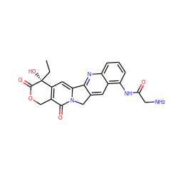 CC[C@]1(O)C(=O)OCc2c1cc1n(c2=O)Cc2cc3c(NC(=O)CN)cccc3nc2-1 ZINC000001625745