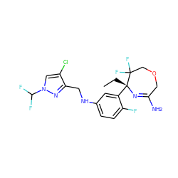 CC[C@]1(c2cc(NCc3nn(C(F)F)cc3Cl)ccc2F)N=C(N)COCC1(F)F ZINC000169702883