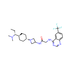 CC[C@H]([C@H]1CC[C@H](N2CC(NC(=O)CNc3ncnc4ccc(C(F)(F)F)cc34)C2)CC1)N(C)C ZINC000149218363