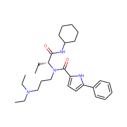 CC[C@H](C(=O)NC1CCCCC1)N(CCCN(CC)CC)C(=O)c1ccc(-c2ccccc2)[nH]1 ZINC000013581734