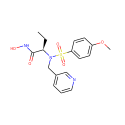 CC[C@H](C(=O)NO)N(Cc1cccnc1)S(=O)(=O)c1ccc(OC)cc1 ZINC000145402172