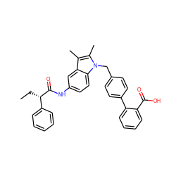 CC[C@H](C(=O)Nc1ccc2c(c1)c(C)c(C)n2Cc1ccc(-c2ccccc2C(=O)O)cc1)c1ccccc1 ZINC000045367996