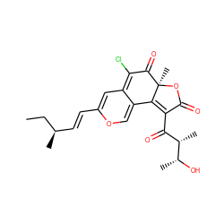 CC[C@H](C)/C=C/C1=CC2=C(Cl)C(=O)[C@@]3(C)OC(=O)C(C(=O)[C@H](C)[C@@H](C)O)=C3C2=CO1 ZINC000012726360