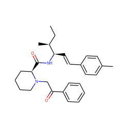 CC[C@H](C)[C@@H](/C=C/c1ccc(C)cc1)NC(=O)[C@@H]1CCCCN1CC(=O)c1ccccc1 ZINC000026752219