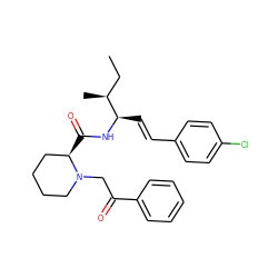 CC[C@H](C)[C@@H](/C=C/c1ccc(Cl)cc1)NC(=O)[C@@H]1CCCCN1CC(=O)c1ccccc1 ZINC000026752214