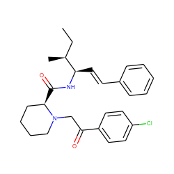 CC[C@H](C)[C@@H](/C=C/c1ccccc1)NC(=O)[C@@H]1CCCCN1CC(=O)c1ccc(Cl)cc1 ZINC000026746234