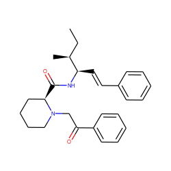 CC[C@H](C)[C@@H](/C=C/c1ccccc1)NC(=O)[C@@H]1CCCCN1CC(=O)c1ccccc1 ZINC000026739513