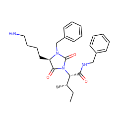 CC[C@H](C)[C@@H](C(=O)NCc1ccccc1)N1C(=O)[C@@H](CCCCN)N(Cc2ccccc2)C1=O ZINC000026388575