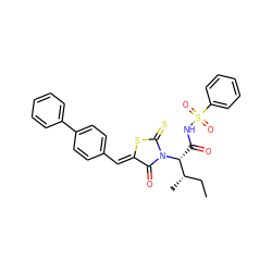 CC[C@H](C)[C@@H](C(=O)NS(=O)(=O)c1ccccc1)N1C(=O)/C(=C/c2ccc(-c3ccccc3)cc2)SC1=S ZINC000299870996