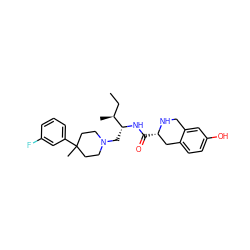 CC[C@H](C)[C@@H](CN1CCC(C)(c2cccc(F)c2)CC1)NC(=O)[C@H]1Cc2ccc(O)cc2CN1 ZINC000473117542