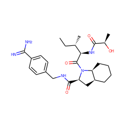 CC[C@H](C)[C@@H](NC(=O)[C@@H](C)O)C(=O)N1[C@H](C(=O)NCc2ccc(C(=N)N)cc2)C[C@@H]2CCCC[C@@H]21 ZINC000028903486