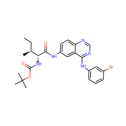 CC[C@H](C)[C@@H](NC(=O)OC(C)(C)C)C(=O)Nc1ccc2ncnc(Nc3cccc(Br)c3)c2c1 ZINC001772582630