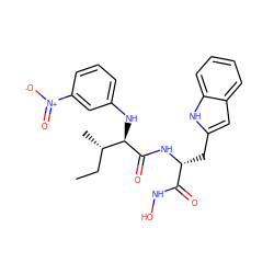 CC[C@H](C)[C@@H](Nc1cccc([N+](=O)[O-])c1)C(=O)N[C@H](Cc1cc2ccccc2[nH]1)C(=O)NO ZINC000026500165