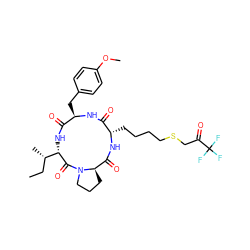 CC[C@H](C)[C@@H]1NC(=O)[C@@H](Cc2ccc(OC)cc2)NC(=O)[C@H](CCCCSCC(=O)C(F)(F)F)NC(=O)[C@H]2CCCN2C1=O ZINC000028393745