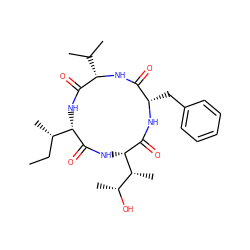 CC[C@H](C)[C@@H]1NC(=O)[C@H](C(C)C)NC(=O)[C@H](Cc2ccccc2)NC(=O)[C@H]([C@H](C)[C@@H](C)O)NC1=O ZINC000044419141