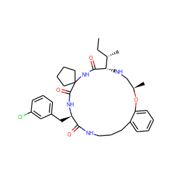 CC[C@H](C)[C@@H]1NC[C@@H](C)Oc2ccccc2CCCNC(=O)[C@@H](Cc2cccc(Cl)c2)NC(=O)C2(CCCC2)NC1=O ZINC000202961595